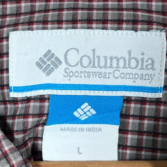 Columbia Mens Rapid Rivers II Large Long Sleeve Tartan Print Maroon Dress Shirt - Picture 2 of 8